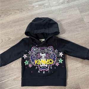 Kenzo Kids Black Hoodie with Colorful Tiger Design